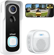 Doorbell Camera Wireless No Subscription, 2K 3MP HD View, 2-Way Talk, PIR Motion