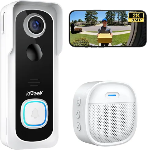 Doorbell Camera Wireless No Subscription, 2K 3MP HD View, 2-Way Talk, PIR Motion