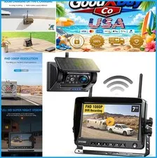 Magnetic Solar Wireless Backup Camera 7 Inch 1080P IPS DVR Monitor 9600mAh