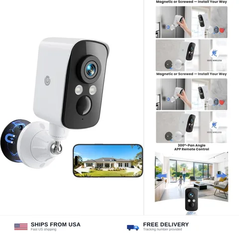 300° Pan Wireless Outdoor Security Camera, No Subscription Free 7-Day Cloud/S...