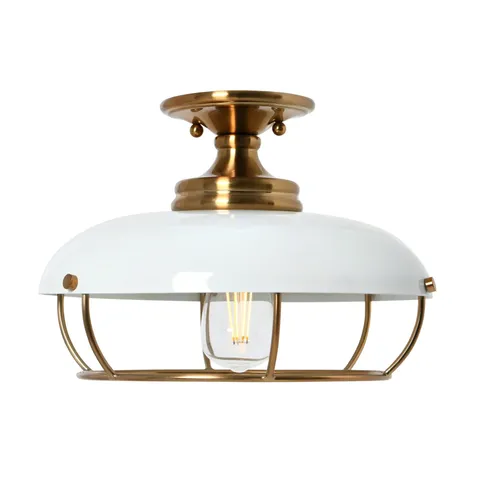 Robert Stevenson Lighting - Presley Caged Dome Metal Brushed Brass and White