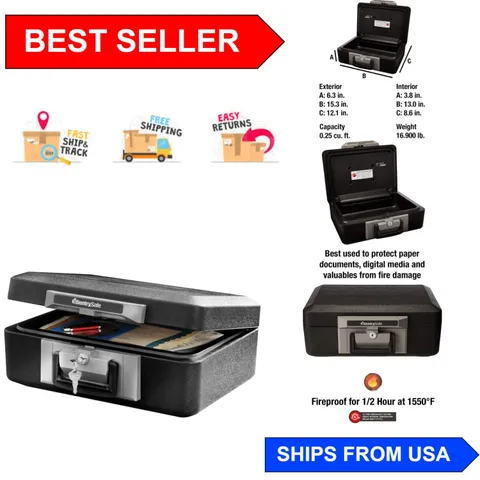 Durable Fireproof Safe Box with Key Lock - Home Security for Documents & Jewelry