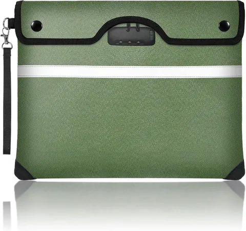 6200°F Fireproof Document Bag with Lock Waterproof Safe Money Pouch - Green 15"