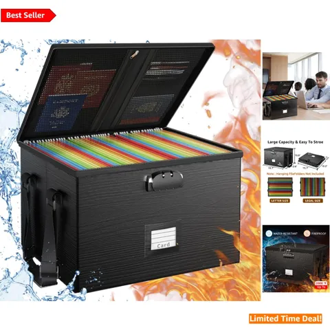 Fireproof Document Box - Portable Locking Organizer for Legal & Letter Files
