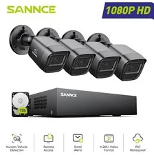 SANNCE 8CH 1080P Lite 5IN1 DVR Outdoor 2MP Security Camera System AI Detection