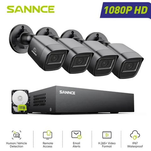 SANNCE 8CH 1080P Lite 5IN1 DVR Outdoor 2MP Security Camera System AI Detection