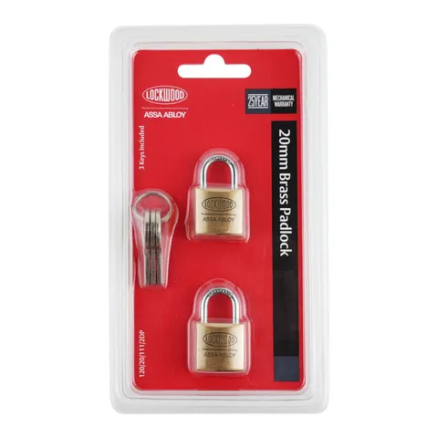 Lockwood 20mm Brass 120 Series General Purpose Padlock - 2 Pack