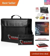 Large 17 x 12 x 5.8 inches Fireproof Bag, Water Resistant Fireproof Document ...