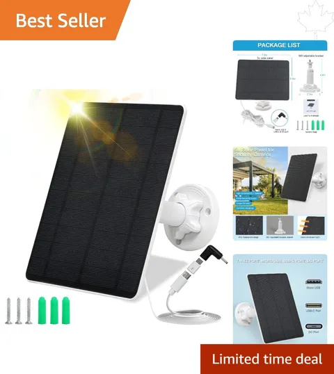 Versatile 5W Solar Panel for Battery Cameras - Waterproof & Adjustable Mounting