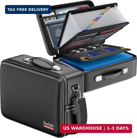 DocSafe Fireproof Document Box with Lock&Shoulder Strap, Hard-Shell Case File Or