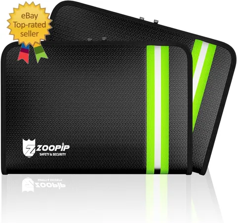 2 Pack 2000°F Fireproof Money Bag, Black, 10.8"X7.4" | Reflective Strip, Portabl