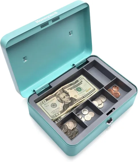 Safes & Door Locks - Standard Money Lock Box with Key Lock - Steel Security Cash