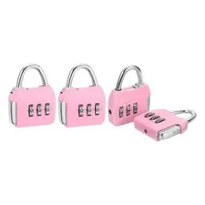 4Pcs Resettable 3 Digit Combination Lock Code Padlock, Pink (47 x 36mm)