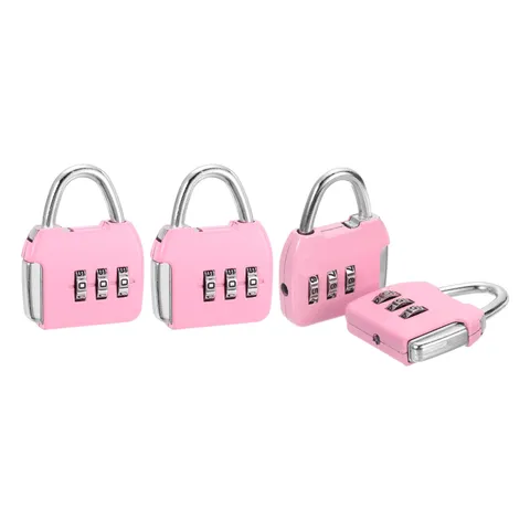 4Pcs Resettable 3 Digit Combination Lock Code Padlock, Pink (47 x 36mm)