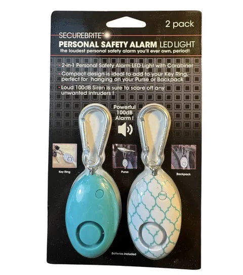 2-pack of SECUREBRITE Personal Safety Alarms with LED Lights