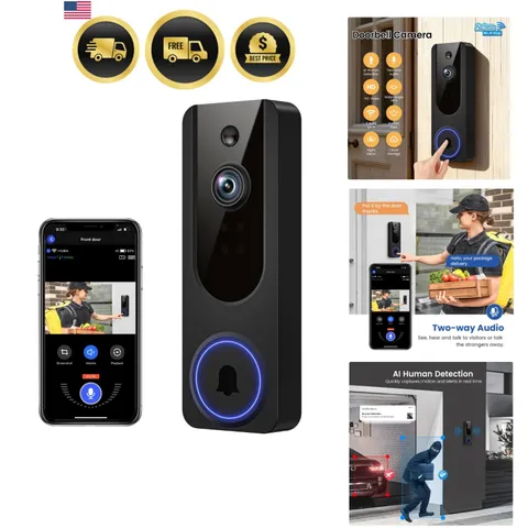 1080p WiFi Video Doorbell Camera Wireless, Battery Powered, AI Human and Moti...