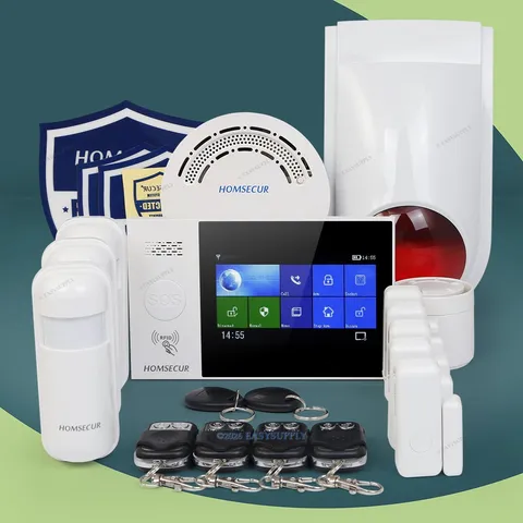 HOMSECUR Wireless WIFI 4G LCD Home Security Alarm System with Red Flash Siren