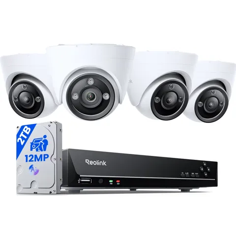 Poe 16-Channel NVR System, 8X 12MP Dome Cameras, 4TB HDD, Smart Detection, RLK16
