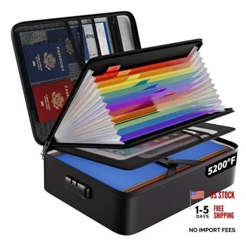 Fireproof File Organizer Bag with 13 Colorful Black 13 Pockets,colorful