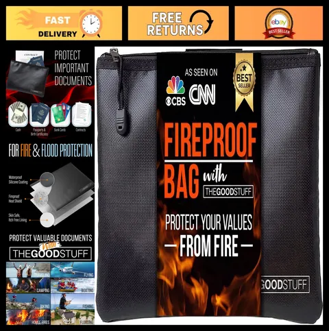Fireproof Waterproof Money Bag 10"x13" - Zippered Document Holder for Cash, Pape
