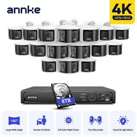 ANNKE 16CH NVR 4K 180° Dual Lens Color POE Security Camera System Two Way Audio
