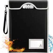 Fireproof Document Bag With Combination Lock Water Resistant 15x11 In Black