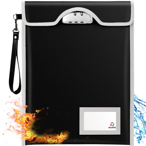 Fireproof Document Bag With Combination Lock Water Resistant 15x11 In Black