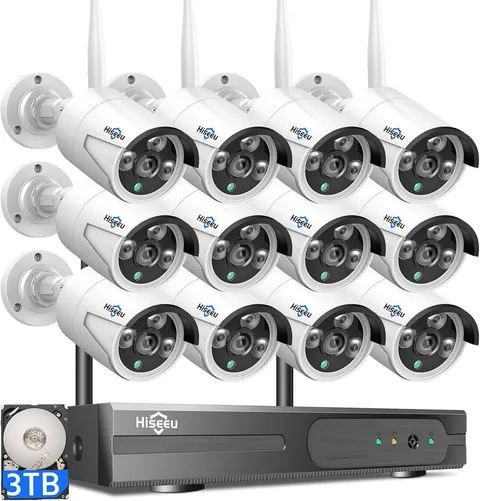 Wireless Pro Wifi Security Camera System, 16CH 4K NVR Kit, Plug-In Powered 12Pcs