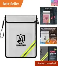 Fireproof Document Bag, 15 x 11 Inch Waterproof Documents Holder 2000℉ Safe f...