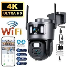 Dual Lens 4K WiFi Security Camera 8X Zoom Outdoor Home Night Vision CCTV PTZ