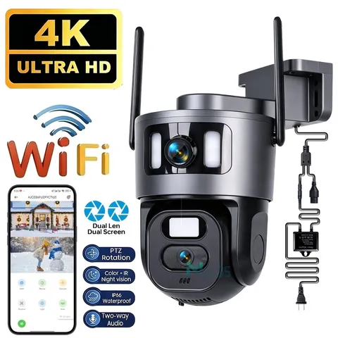 Dual Lens 4K WiFi Security Camera 8X Zoom Outdoor Home Night Vision CCTV PTZ