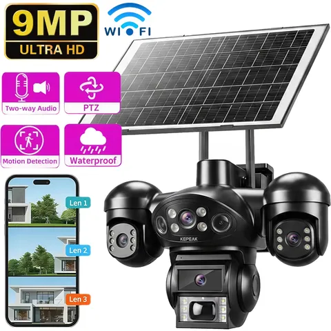 Outdoor Solar Security WiFi Cameras 9MP Night Vision Two-Way Audio Surveillance