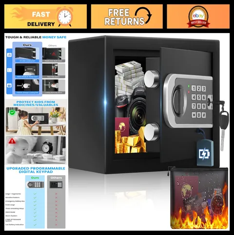 Small Safe Box for Home - 0.30 Cuft Fireproof Waterproof Digital Safe, Programma