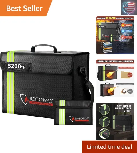Large Fireproof Bag 5200℉ Heat Insulated 17 x 12 x 5.8 inches with Reflective...