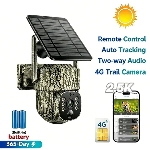 Solar Battery Powered IP Security Camera Outdoor 4G LTE 2.5K PTZ Trail Camera