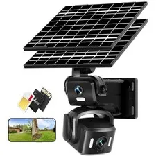 4G LTE Solar Security Camera Outdoor, Dual Lens 4K 8MP Wireless Camera with Dual