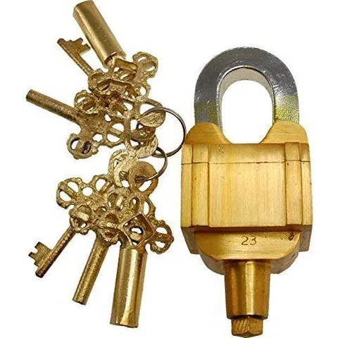 Handmade Antique Style Brass Finish 6 Key Square Trick Puzzle Padlock with Keys