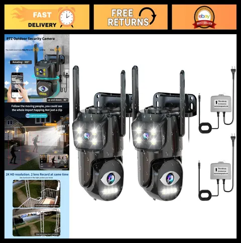 Outdoor WiFi Security Cameras, 5G/2.4G, Dual Lens, Motion Tracking, Night Vision