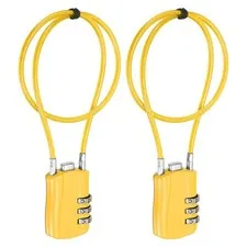 3-Digit Combination Padlock with Coated Steel Wire Rope (15.8", Yellow) (2Pcs)