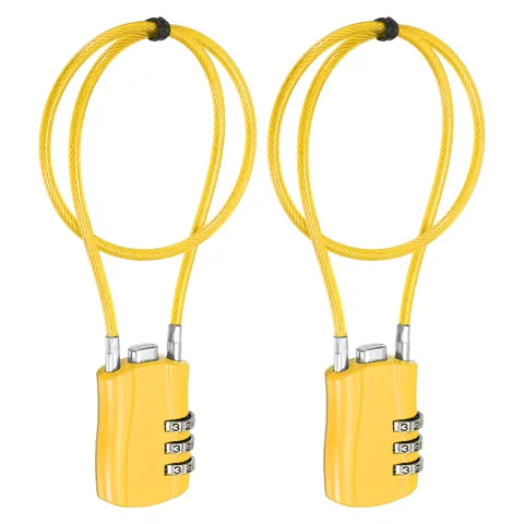 3-Digit Combination Padlock with Coated Steel Wire Rope (15.8", Yellow) (2Pcs)