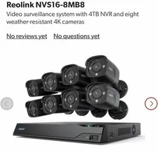 Reolink NVS16-8MB8 8 Weather-Resistant 4K Wired Cameras & 4TB NVR IP System
