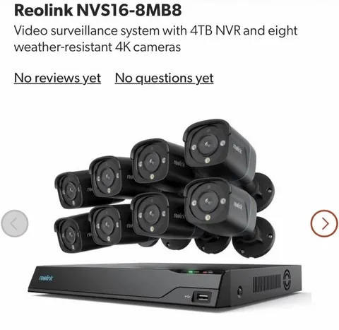 Reolink NVS16-8MB8 8 Weather-Resistant 4K Wired Cameras & 4TB NVR IP System