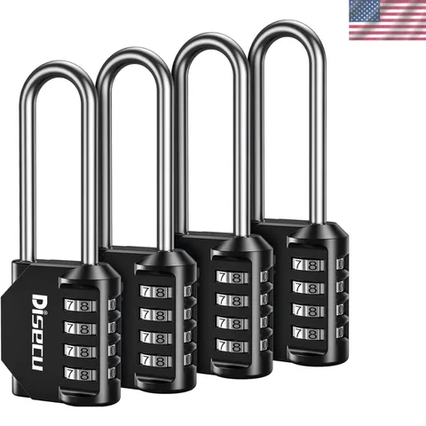 4 Pack 2.6 Inch Long Shackle Combination Lock, 4 Digit Outdoor Waterproof Pad...