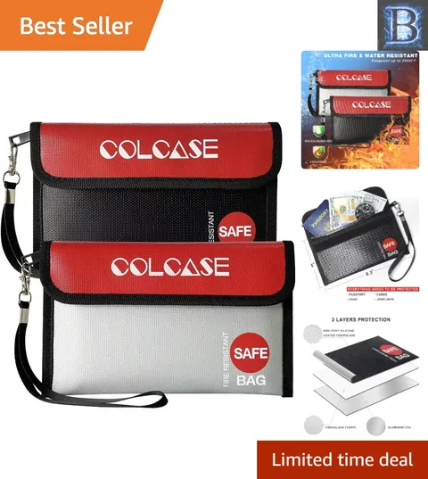 High Temp Fireproof & Waterproof Cash Bags, 2-Pack, 8.3x5 In for Jewelry & Cash