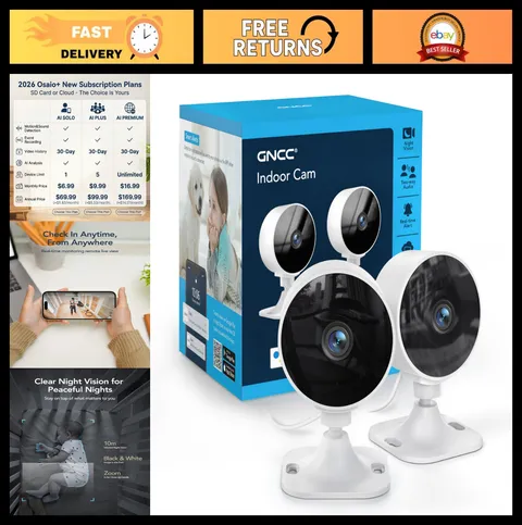 1080P Indoor Security Camera 2-Pack, Pet Monitoring, Motion Detection, Night Vis