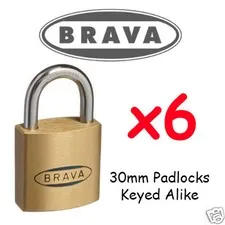 Padlocks x6 KEYED ALIKE BRAVA 30mm  High quality BULK LOT