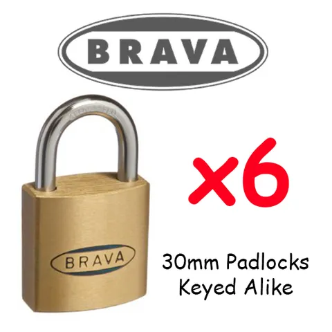Padlocks x6 KEYED ALIKE BRAVA 30mm  High quality BULK LOT