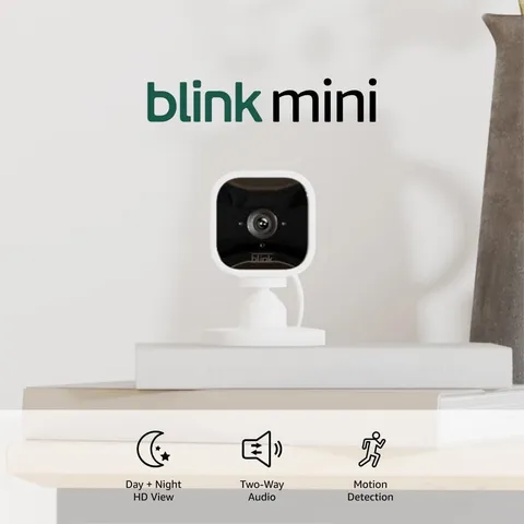 Blink Mini - Compact indoor plug-in smart security camera, 1080p HD video,