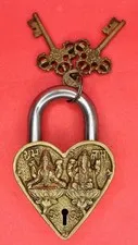 Laxmi Ganesha Lock Victorian Style Handcrafted Brass Padlock with Working Keys