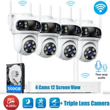 4 Cameras 12 Views Wireless Security System Outdoor Triple Lens Camera 10CH NVR
